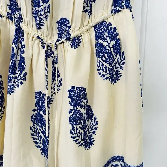 Kori America Blue & Ivory Feather Boho Ruffly Off Shoulder Romper Size Large - Picture 6 of 9